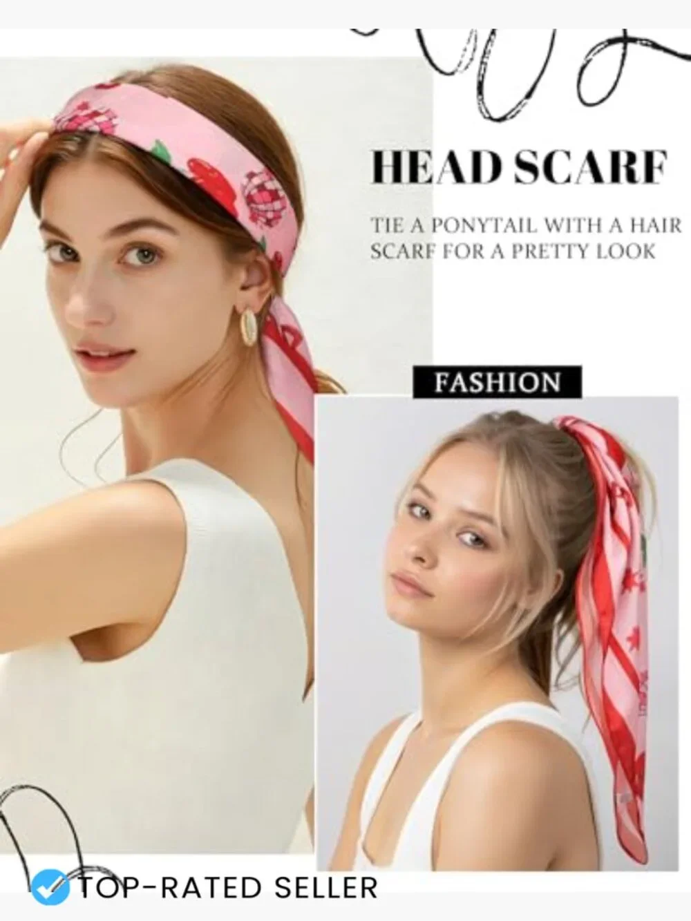 27.5" Satin Head Scarf for Women Like Silk Hair Bandanas 2 Pcs Neck Scarf Hair - Picture 7 of 7